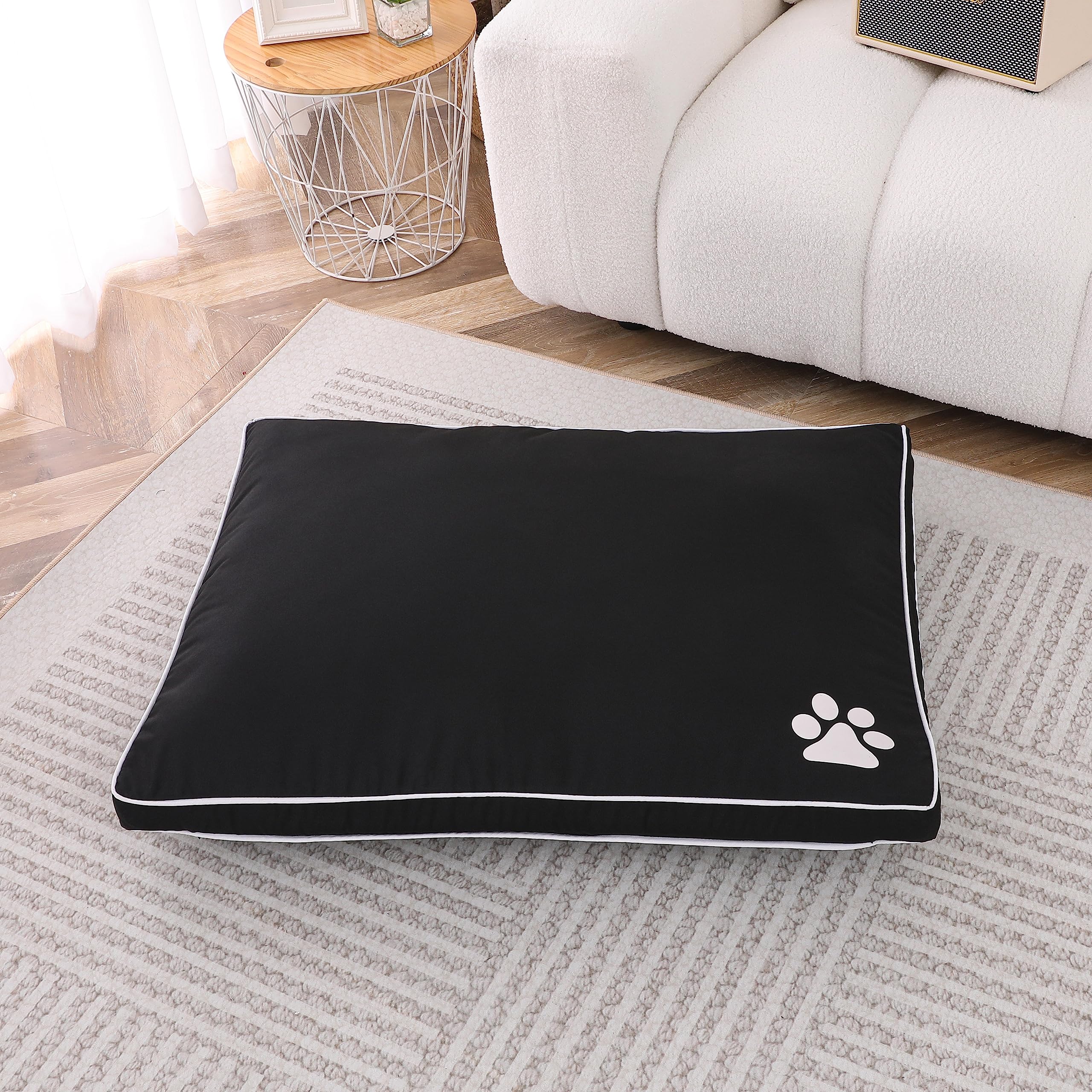 Waterproof Large and Extra Large Dog Beds Cushion Mattresses Washable Zipped Cover Super Soft Cosy Plush Comfy Heay Duty Dogs Puppy Pet Bed Mattresses Cushions (Black, Large - 58x80x5cm)