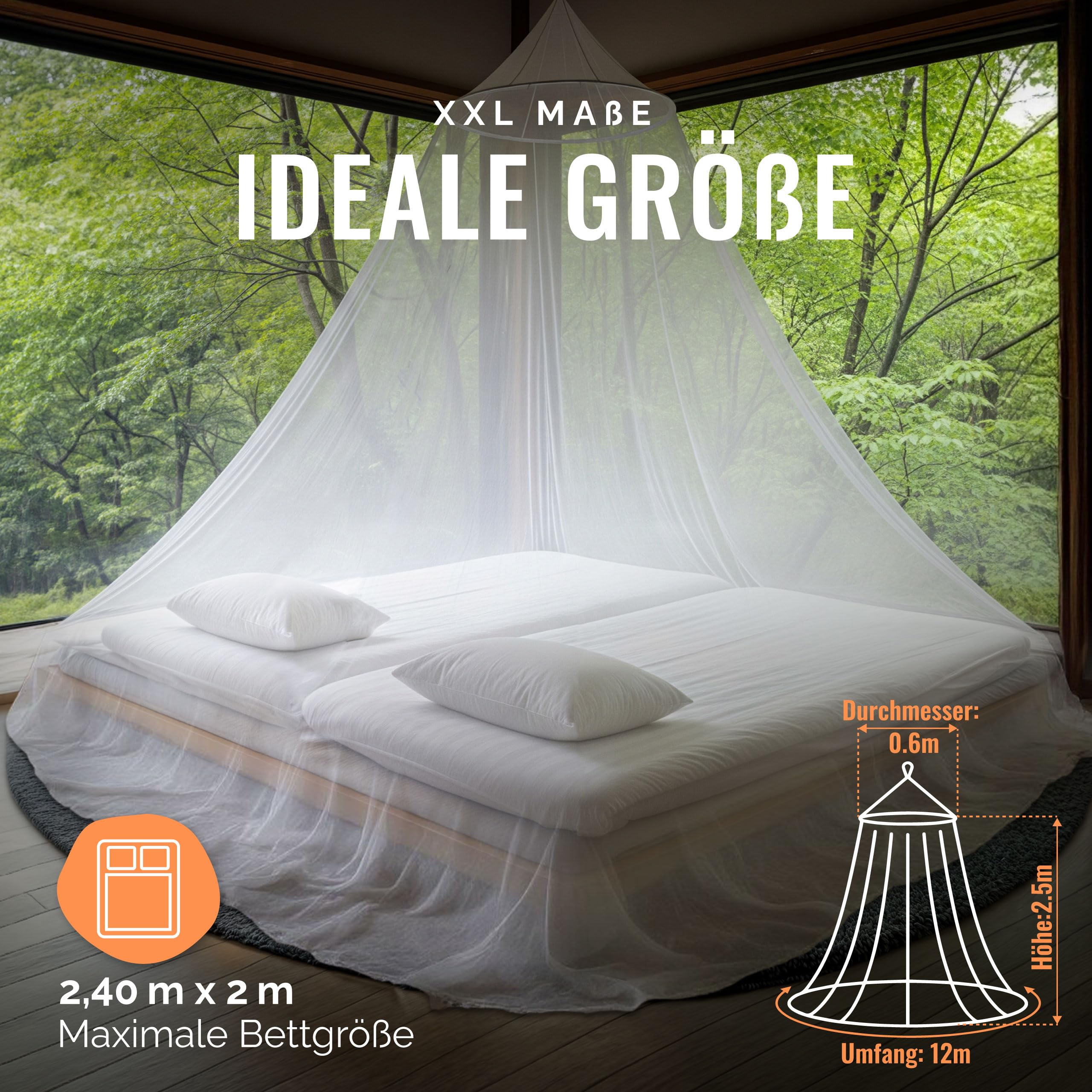Querfeldein | Moskitonetz Bett - Mückennetz für Doppelbett 180x200 | Outdoor Mosquito net für Camping & Reise | Fliegennetz, Bettvorhang, Mückenschutz für Kinderbett, Balkon oder Terrasse