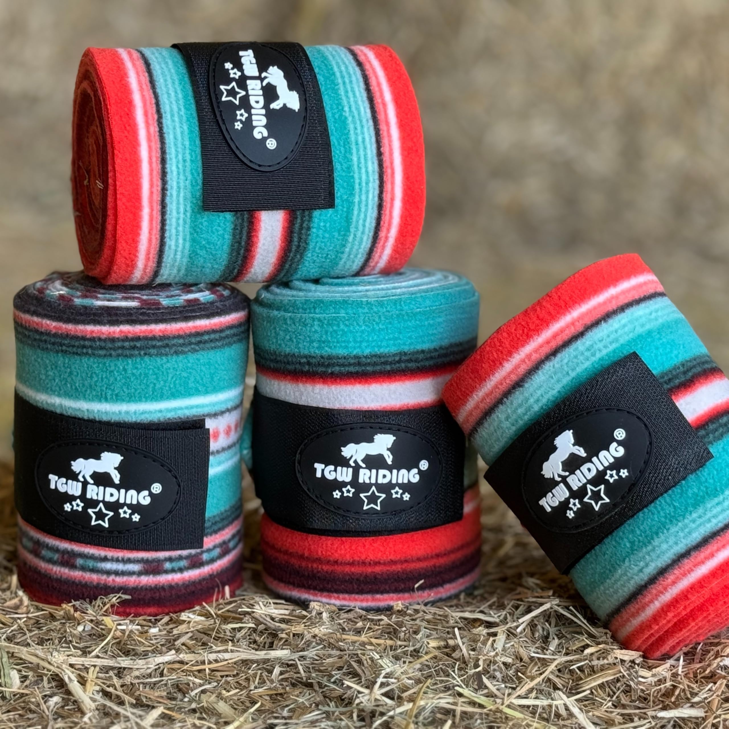 Horse Polo Leg Wraps, Equine Fleece Polo Wraps (Set of 4) - Horse Leg Bandages (Spring Green/Red)