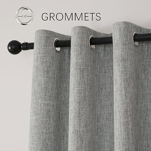 Miniatura 5 de INLINAS Cortinas opacas de lino con textura de nudos de bambú, 100% bloqueo de luz, reducción de ruido y aislamiento térmico, ojales de tela de