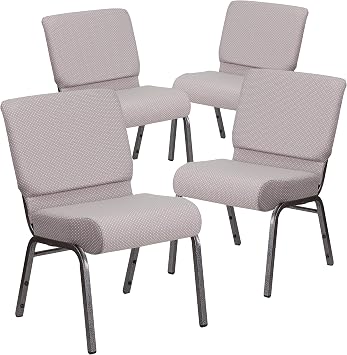 BizChair 4 Pack 21"W Church Chair in Gray Dot Fabric - Silver Vein Frame