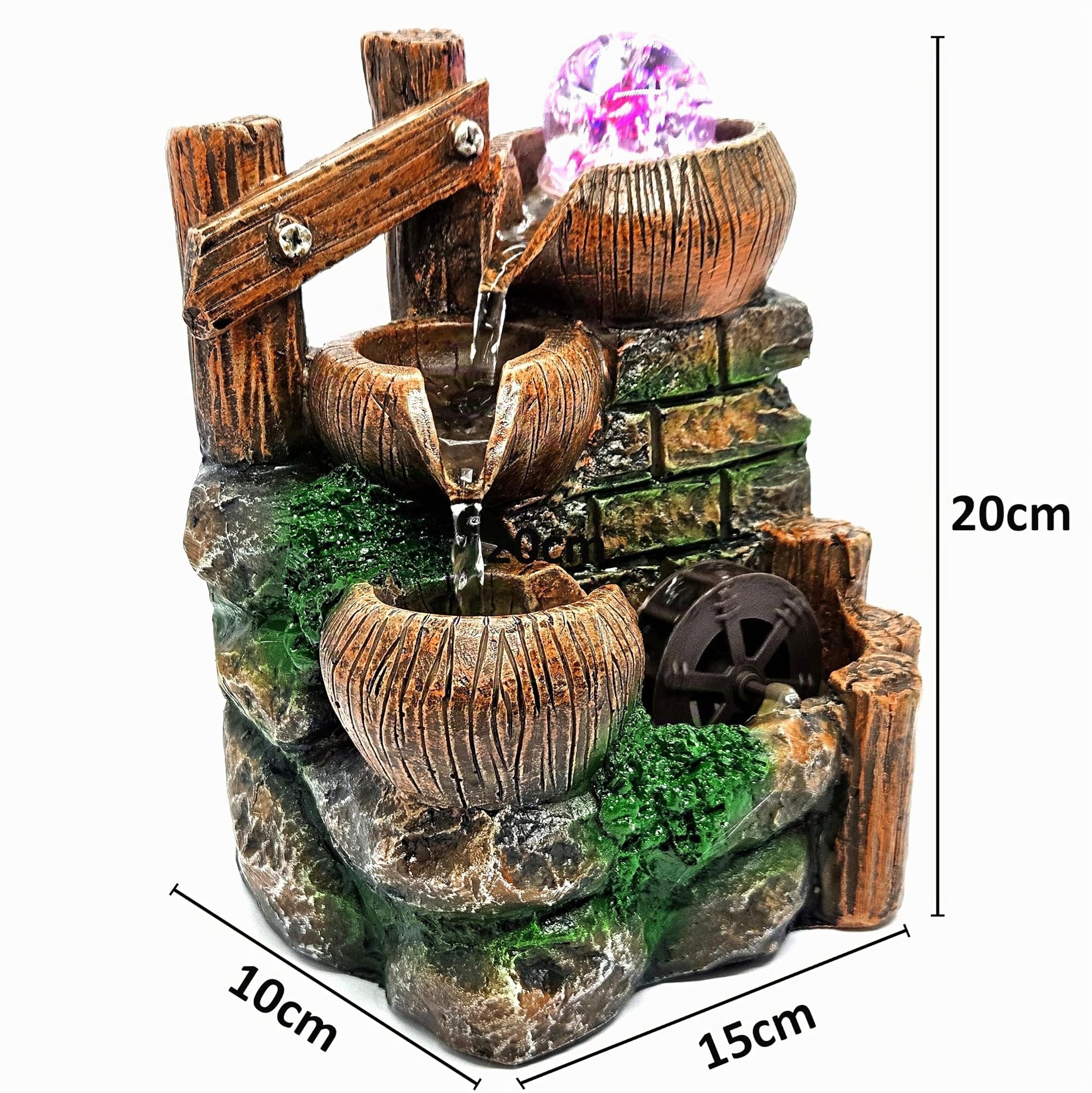 Fonte De Água Cascata Relaxante Decorativa Com LED 3 Quedas Moinho