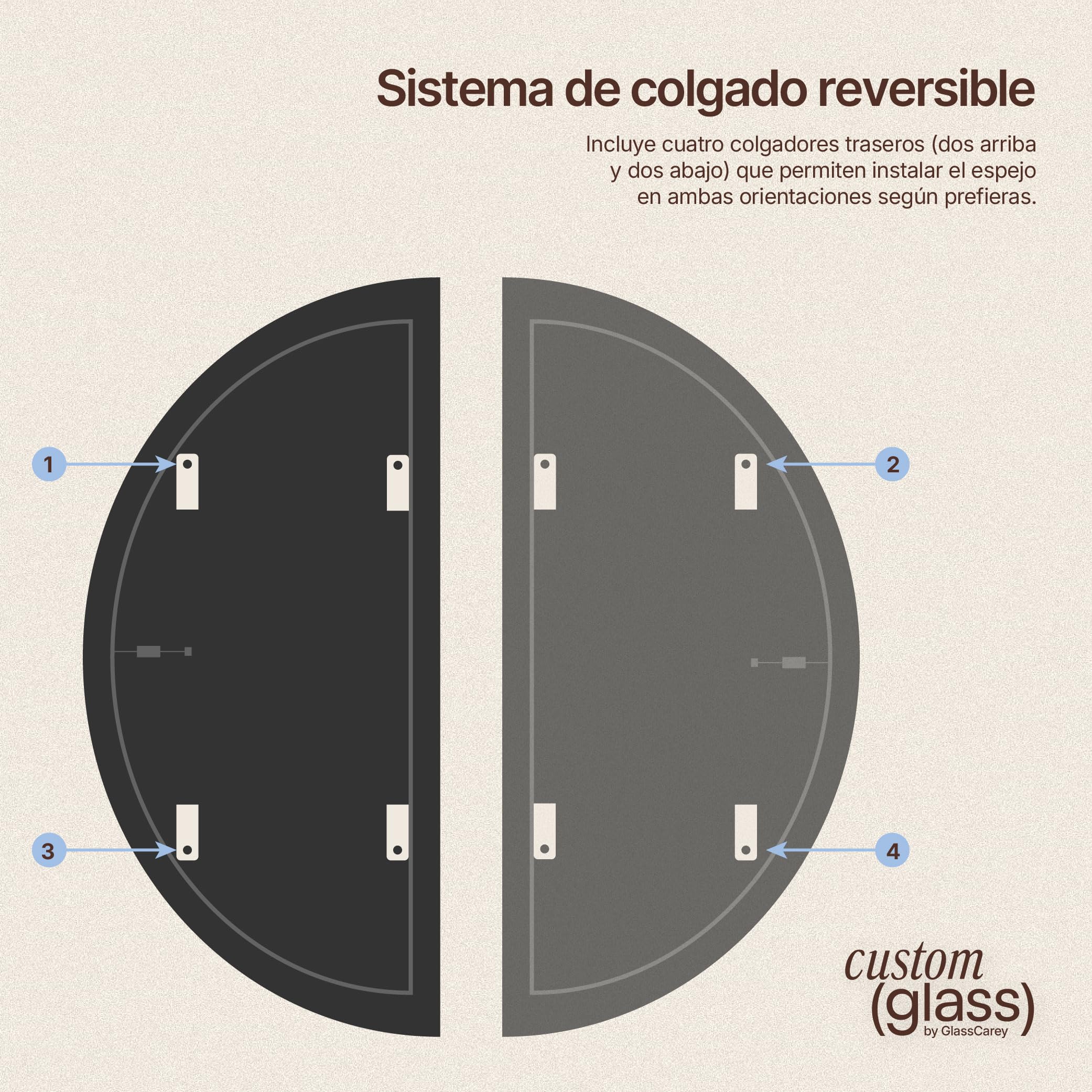 CustomGlass - Miroir de salle de bain semi-circulaire avec éclairage LED l 59 x 25 cm