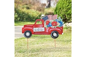 Glitzhome Rustic Metal Red Truck Patriotic Yard Stake