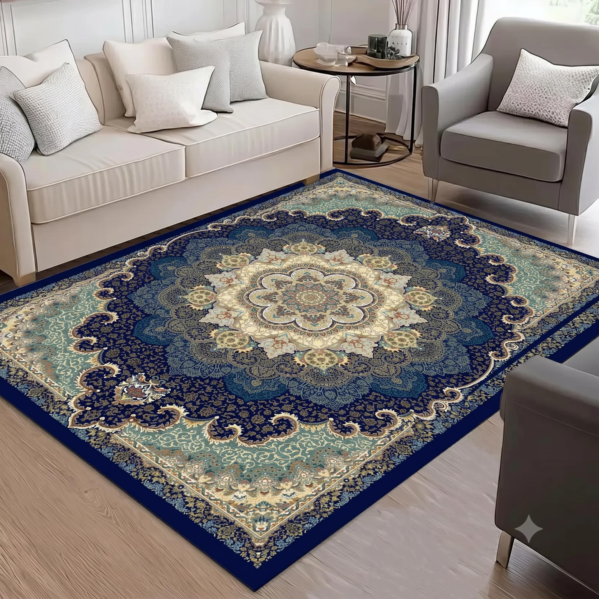 Cotton Bolls Textiles 5x7 Feet Large Area Rug for Living Room | Lightweight Foldable Carpet for Bedroom, Hall & Home Décor | Easy to Carry, Clean & Store | Travel Friendly Printed Rug| Blue-image-23