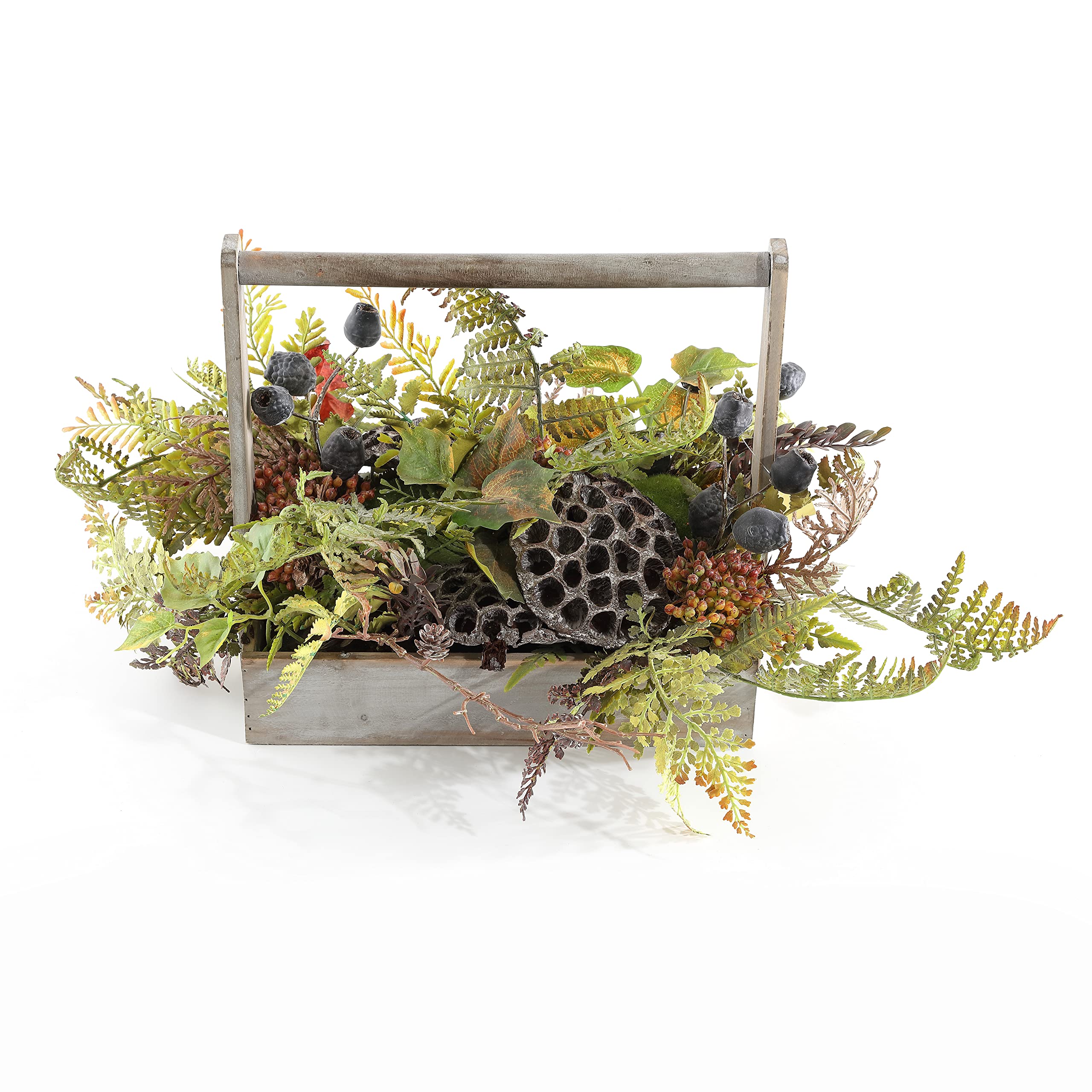 SAFAVIEH Home Collection 25-inch Decorative Artificial Lotus & Fern Arrangement Wood Planter (Fully Assembled)