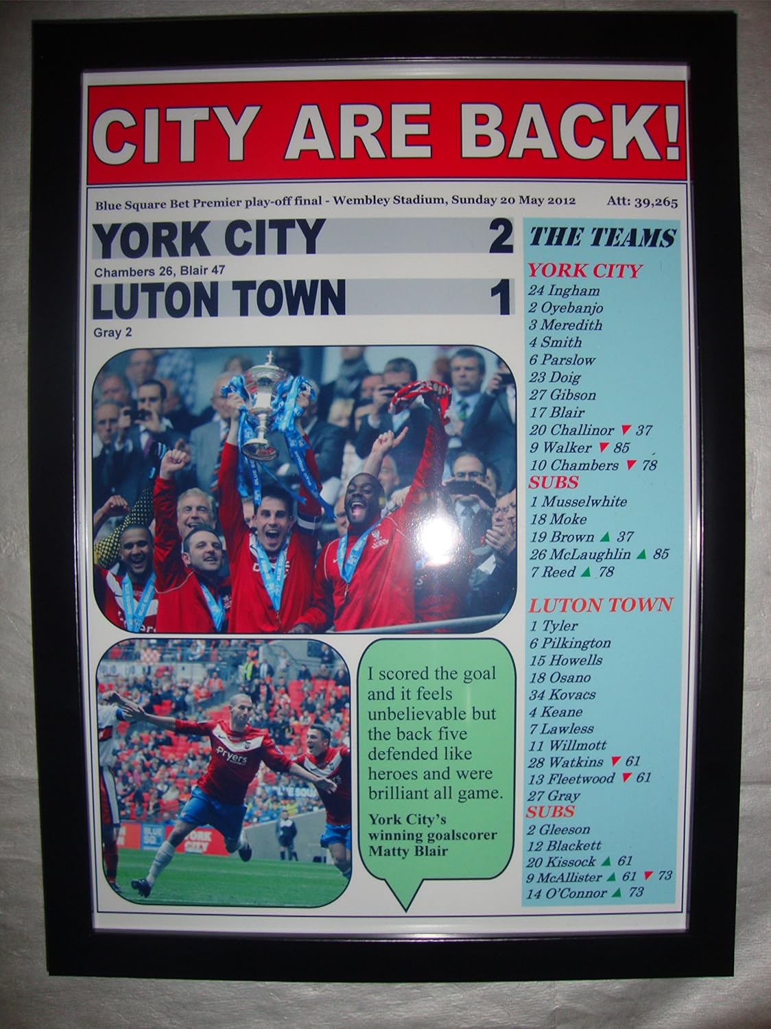 York City 2 Luton Town 1-2012 Blue Square Play-Off Final - Framed Print