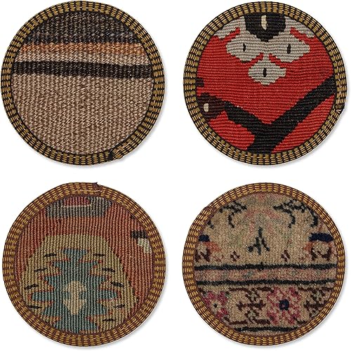 Miniatura 3 de Kilim - Juego de 4 posavasos Kilim auténticos, hechos a mano en Turquía y seleccionados a mano para calidad y mezcla de colorpatrón