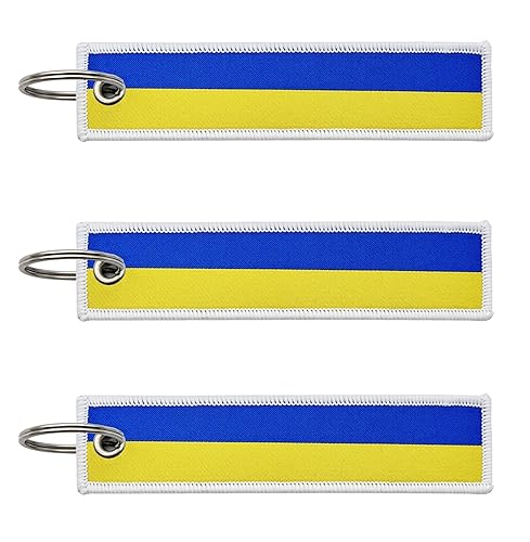 3 Pcs Ukraine Ukrainians Country Flag Keychain,Woven label Key Chains