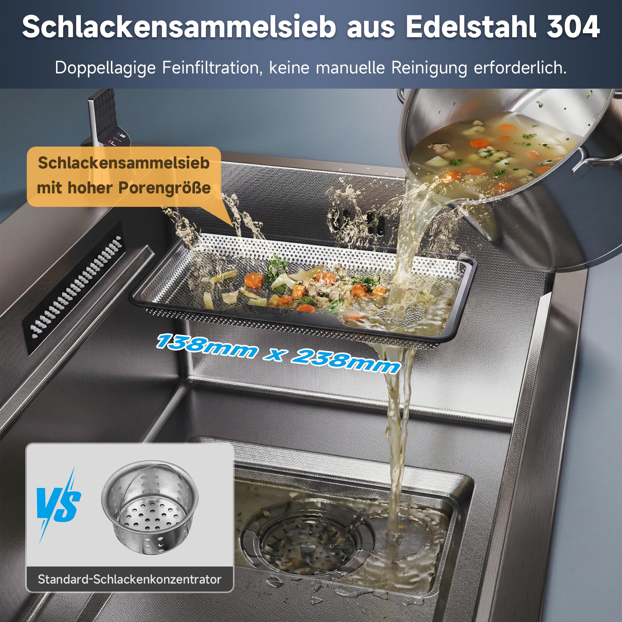 SONNI Spülbecken, Küchenspüle, 80x45cm 304SUS Edelstahl Spüle | Mit Armatur, Abtropfkorb, Abtropfbecken, Schneidebrett, Tassenuntersetzer, Wasserfilterarmatur, Abfallsieb, Ablaufgarnitur
