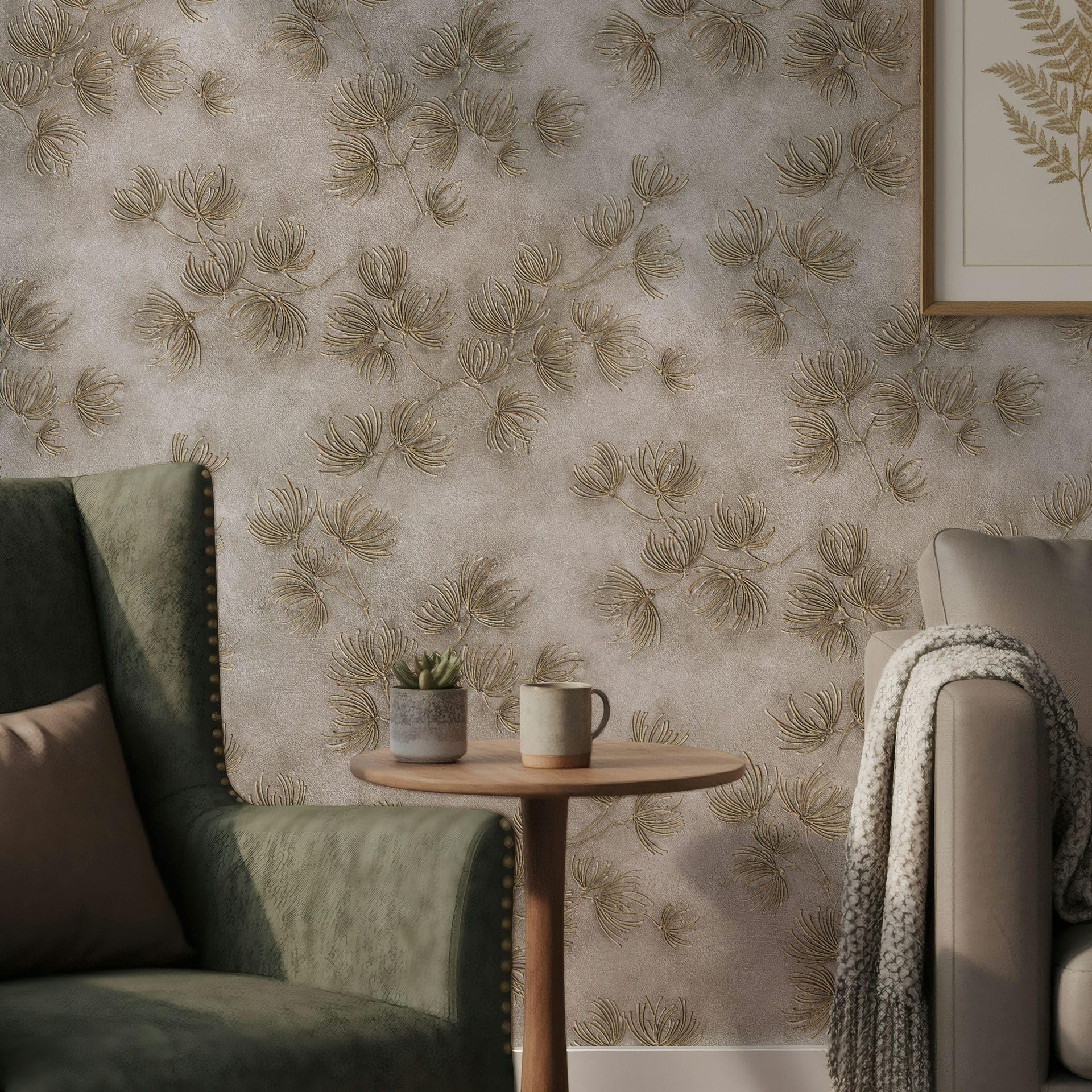 Papier peint floral beige haut de gamme fabriqué en Allemagne