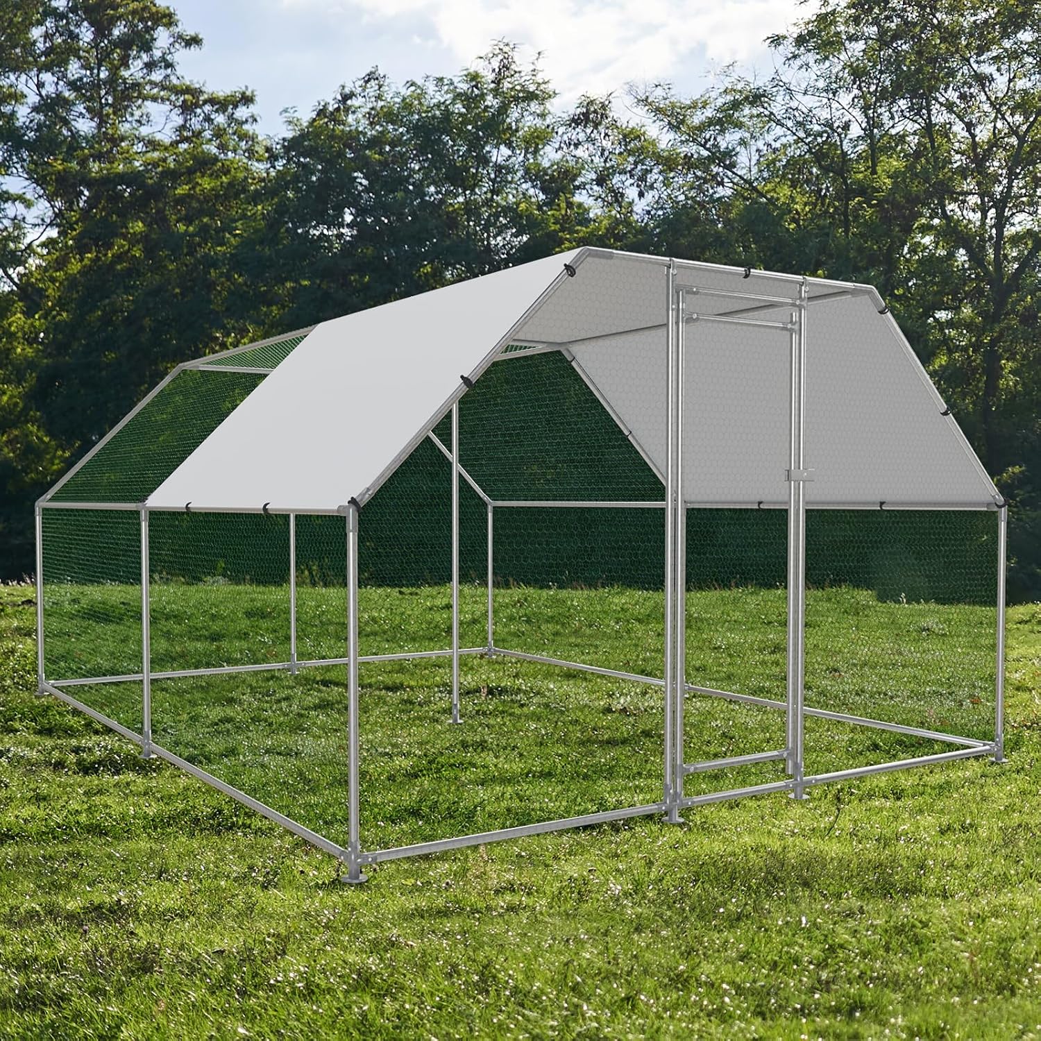 Large Metal Chicken Coop Chicken Pen Walk-in Poultry Cage with Water-Resident and Anti-UV Cover Chicken Runs for Yard with Cover Duck Rabbit Dog House Outdoor
