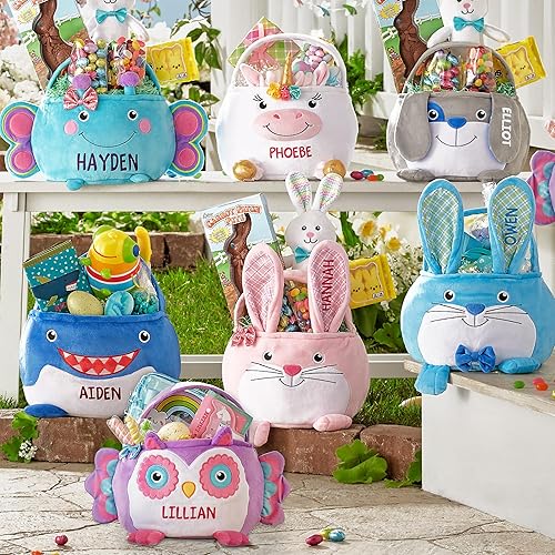 Miniatura 5 de Let's Make Memories - Canasta de Pascua personalizada con amigos peludos, canasta para niños, diseño de conejito de Pascua azul, solo incluye