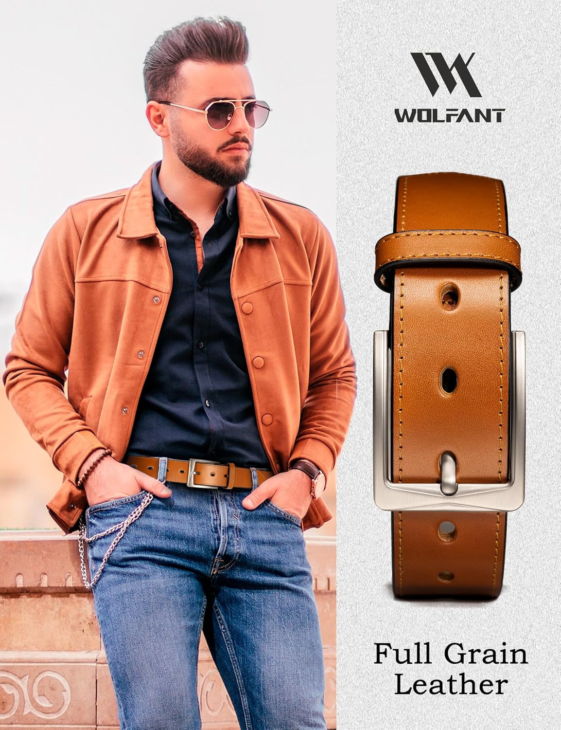 WOLFANT Men's 35mm Dress Casual Belt,100% Italian Full Grain Real Solid Leather - Image 5