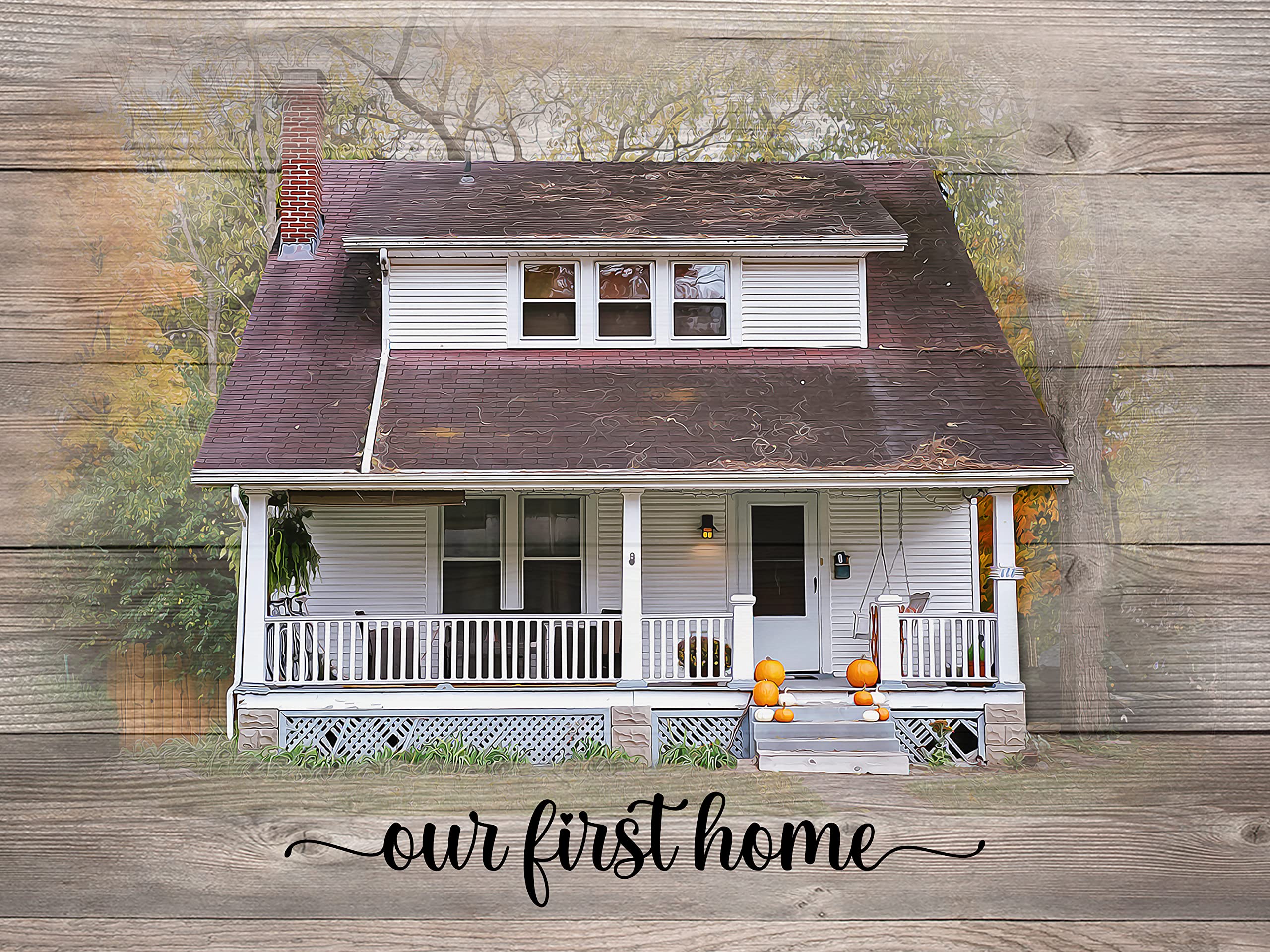 Custom House Portrait with Wooden Background, Rustic House Painting - Perfect for Housewarming or First Home Gift