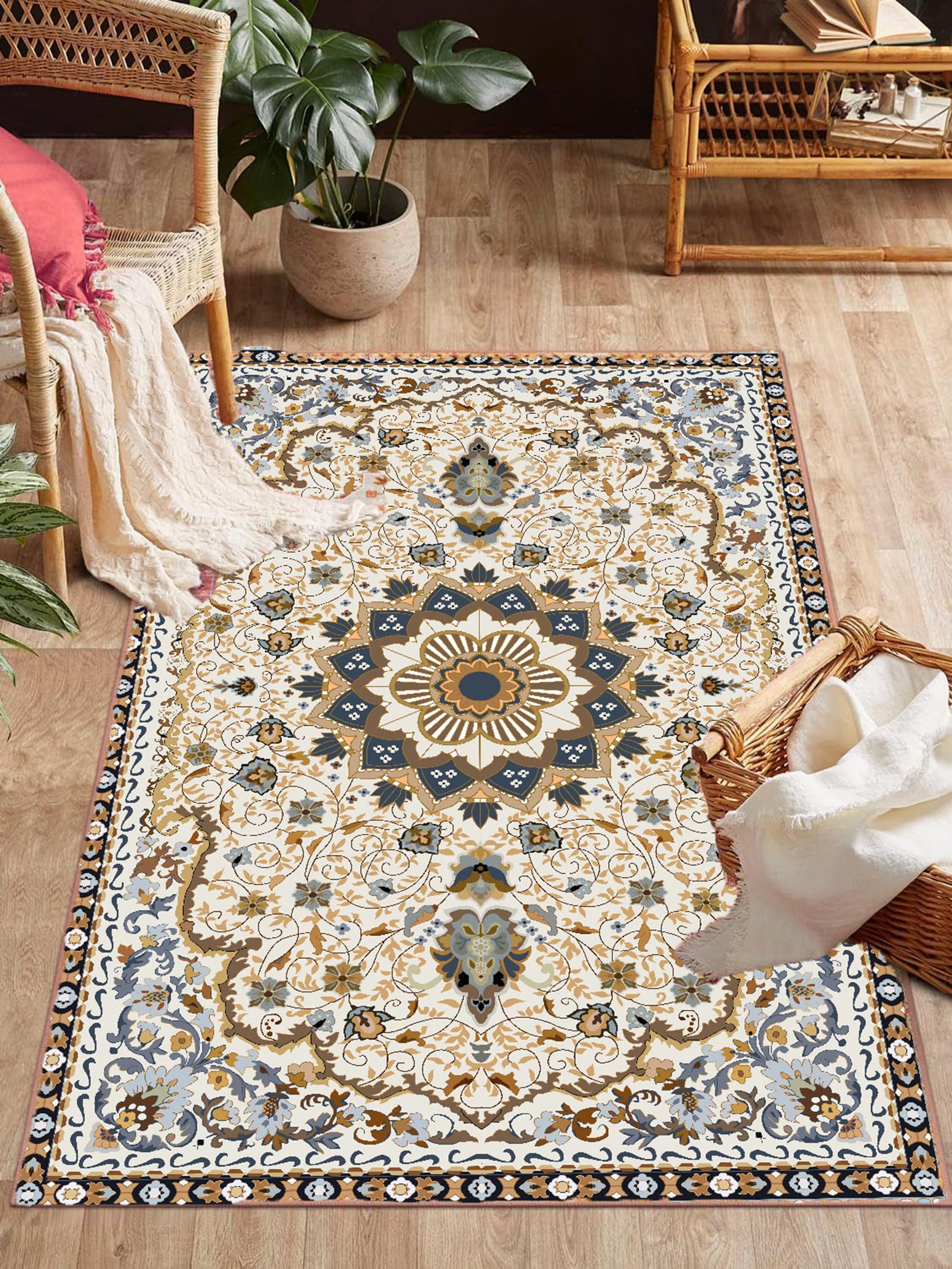 ishro home 3x5 Feet 3D Jet Multi Printed Carpet Rug Runner and Carpets for Bedroom/Living Area/Home with Anti Slip Backing (3x5 ft, White)