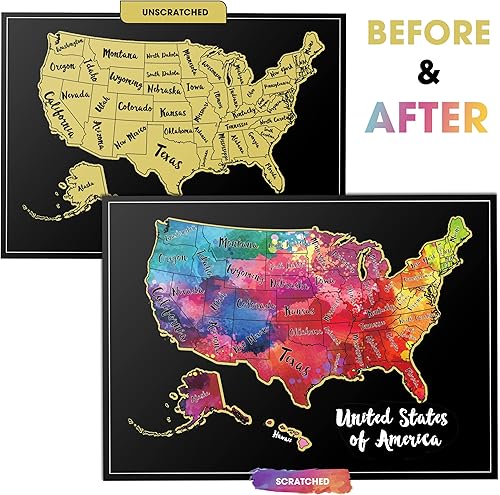 Miniatura 2 de TRAVELISIMO Mapa para rascar de los Estados Unidos, mapa de Estados Unidos de 12x17 pulgadas con 25 accesorios únicos y diseño colorido, mapas de