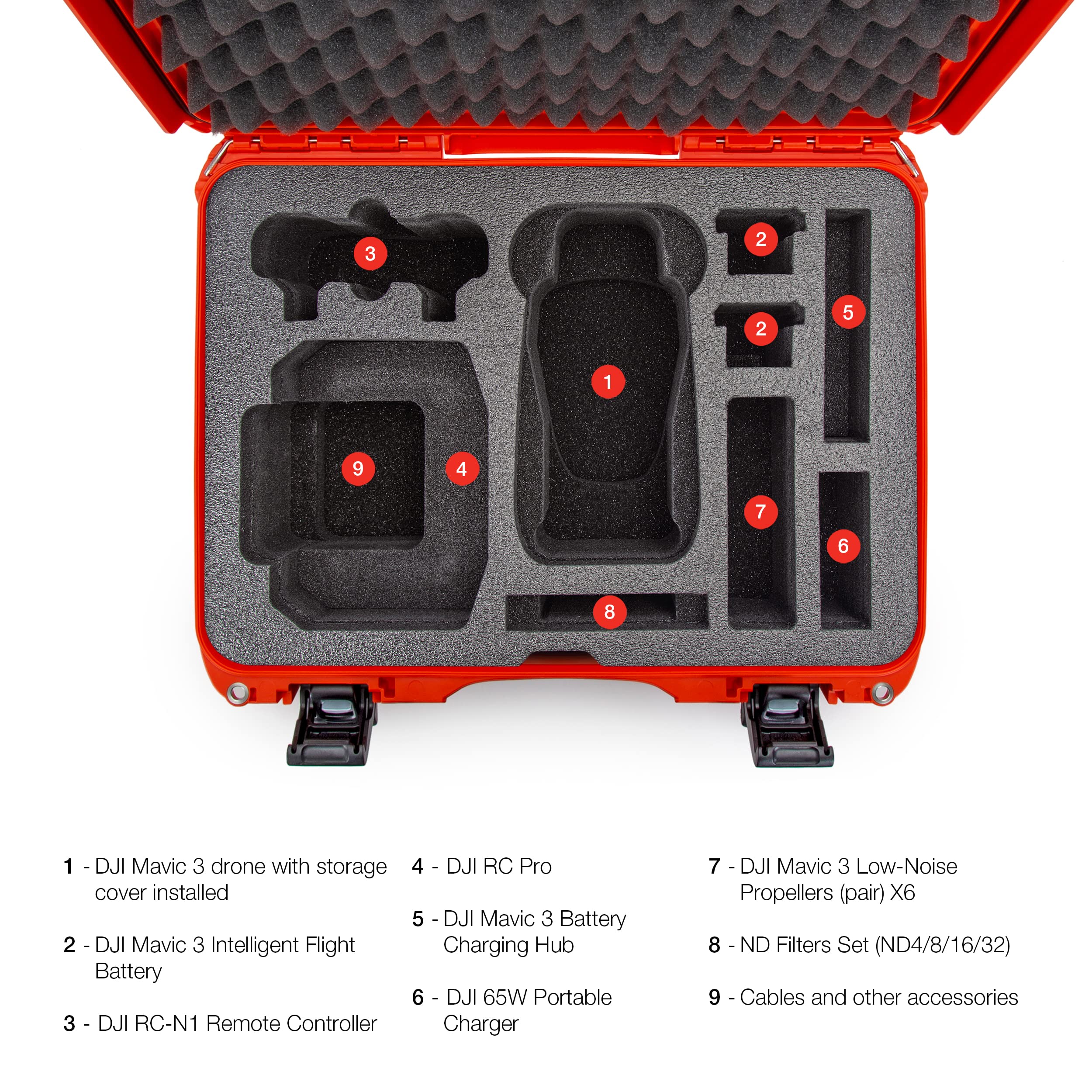 NANUK Custodia rigida impermeabile 925 con inserto in schiuma per DJI Mavic 3 Fly More/Cine Premium Combo - Arancione (925-MAV33)