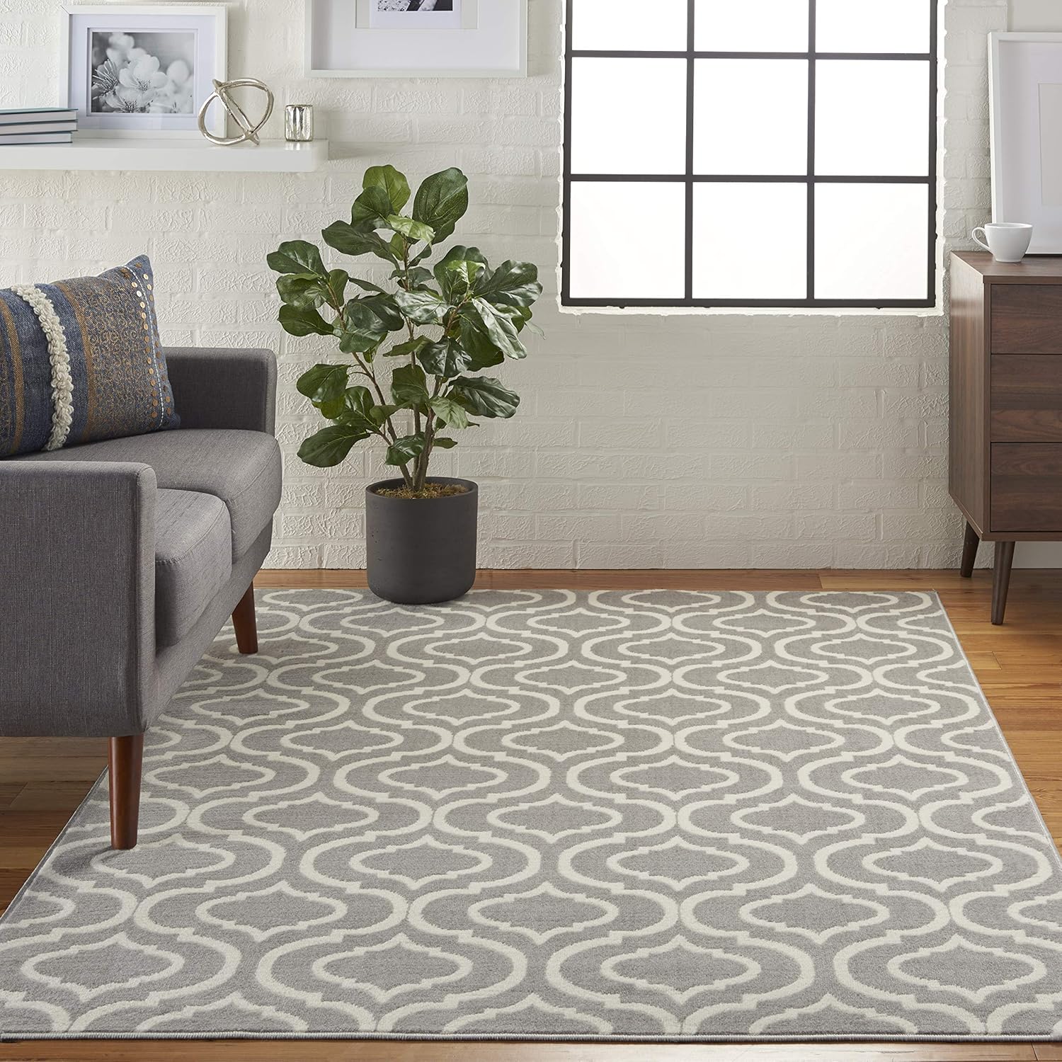 Nourison Home Jubilant Grey 5'3" x 7'3" Area Rug - Easy Clean, Non Shedding, Bed Room, Living Room, Dining Room, Kitchen (5' x 7')