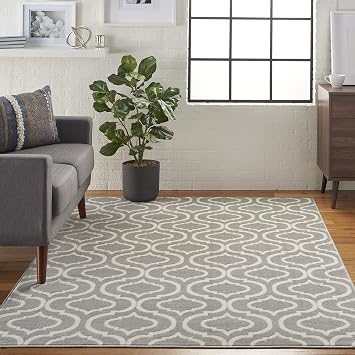 Nourison Home Jubilant Grey 6 x 9 Area Rug - Easy Clean, Non Shedding, Bed Room, Living Room, Dining Room, Kitchen 6 x 9