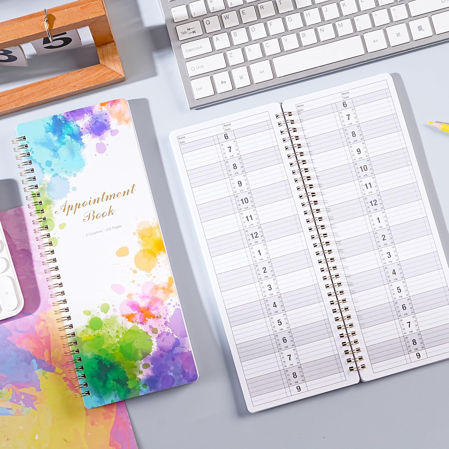 Appointment Book - Salon Appointment Book, 11.5" x 4.7", Hourly Planner, 2 Columns, Undated, 6 AM - 9 PM, Spiral Bound, 200 Pages, Colorful image 2