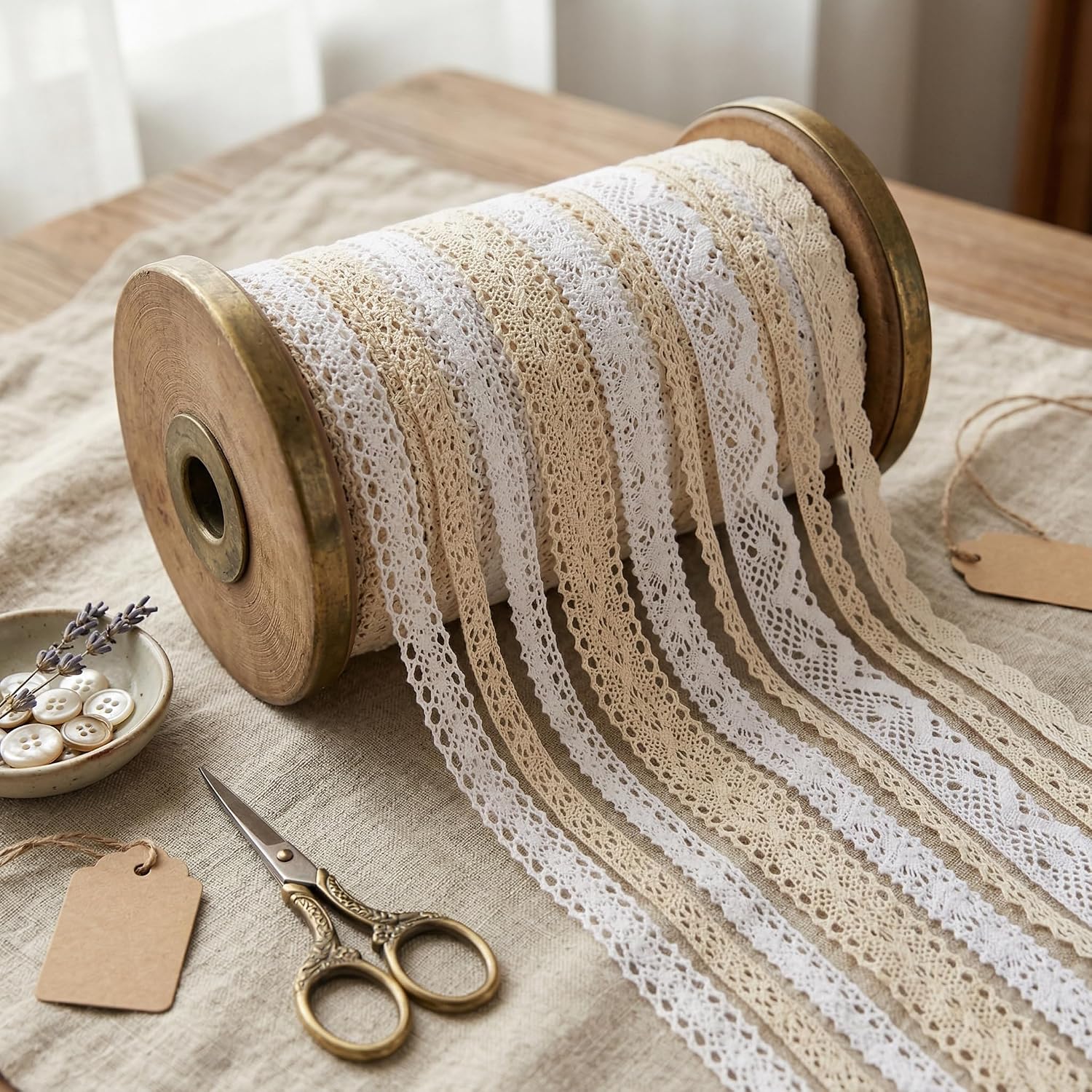 IDONGCAI Lace Ribbon Vintage Lace Trim Crochet Cotton Lace Edge for Junk Journal Decoration Christmas Package DIY Sewing Craft Supply, 2 Yards Each, 10 Styles(Beige 20 Yards)