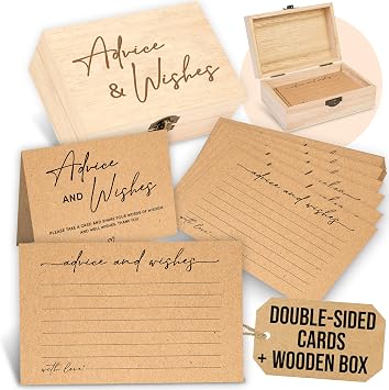 WOODAMORE Advice and Wishes Cards Box - 50 Pcs Rustic Baby Shower Advice Cards, Wedding Advices Card for Bridal Shower, Well Wishes Box for Graduation, Christmas, Birthday Party Decorations