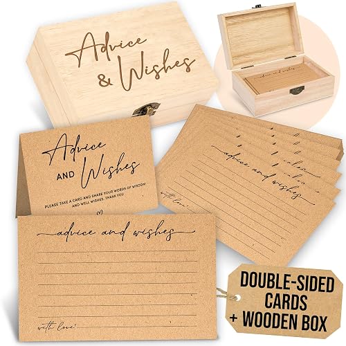 WOODAMORE Advice and Wishes Cards Box - 50 Pcs Rustic