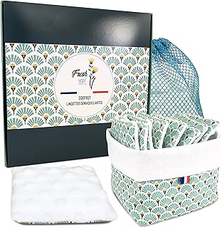 Coton Demaquillant Lavable Francais Ultra Doux (lot de 8), Lingette Bebe pour Peaux Sensibles, Lingette demaquillante reutilisable d'un confort absolu, Soin du visage pour femme & toilette bebe