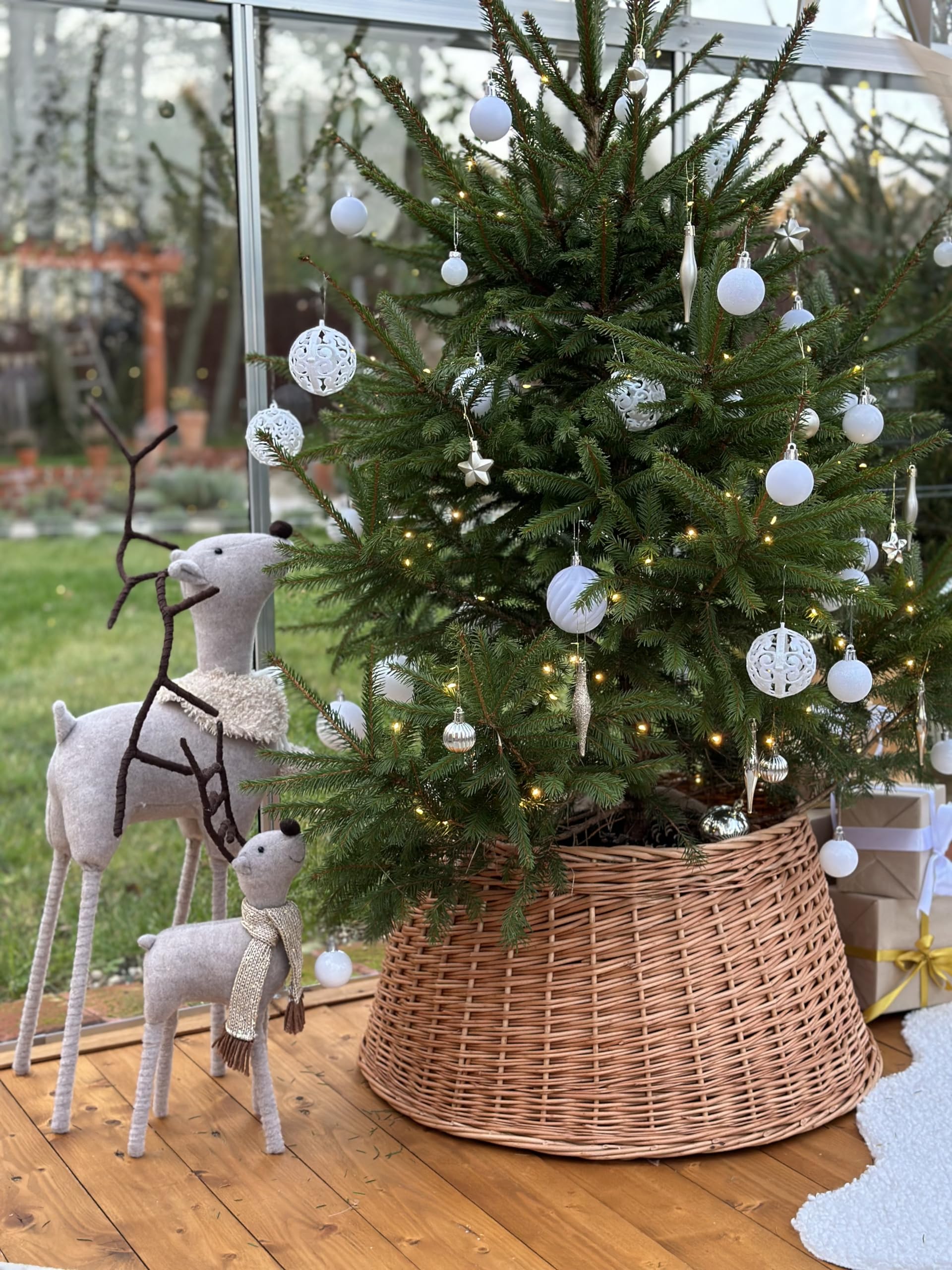 Gonna Per Albero Di Natale In Vimini Naturale Fatto A Mano: Copertura Elegante E Ecologica Per Il Supporto, Diametro 46.5 Cm