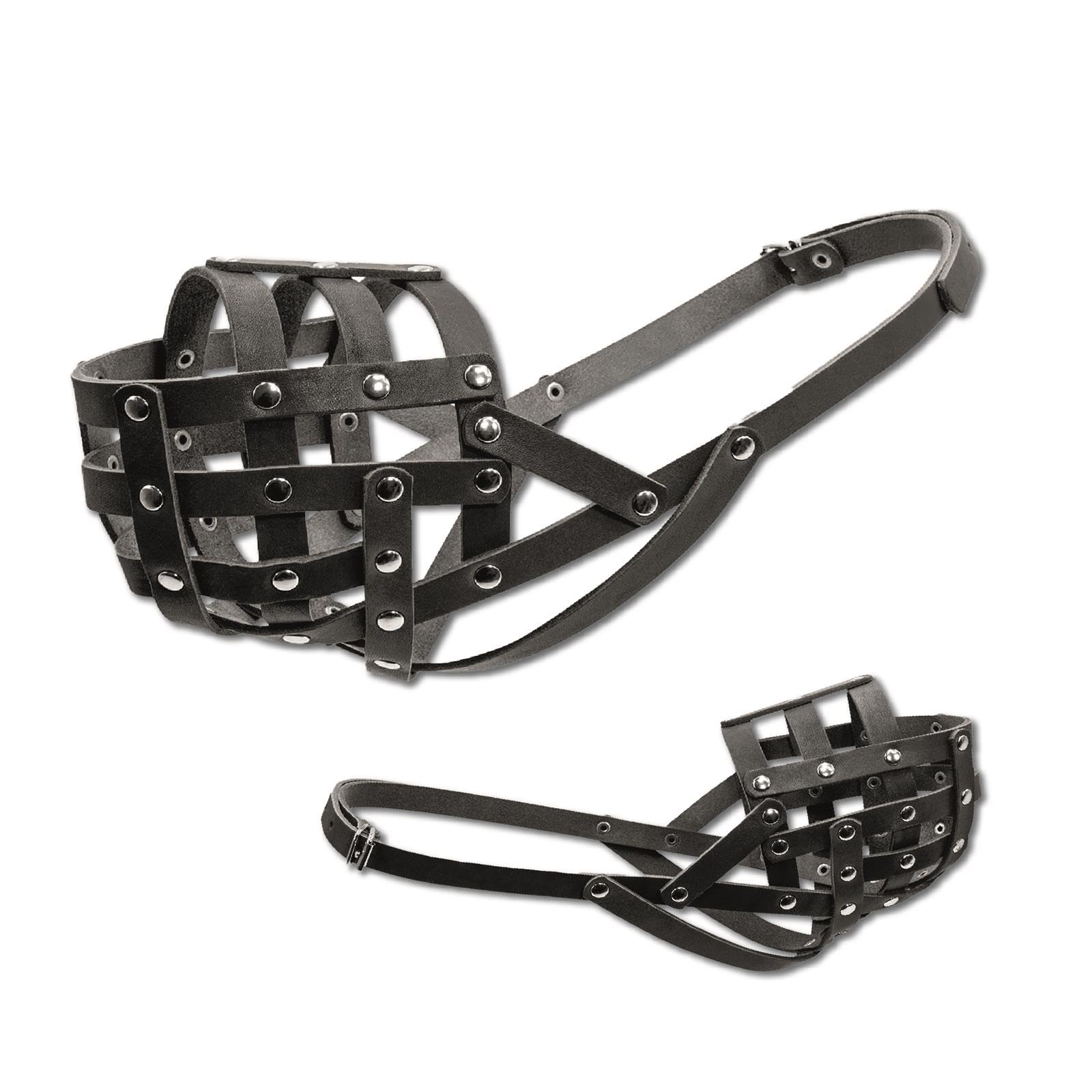 PillowPrim Ledermaulkörbe für Hunde, Verstellbar, Atmungsaktive Haustier Maske Hundetraining, Sicherer, Rottweiler, Pitbull Terrier, Boxer, Amstaff, Schwarz