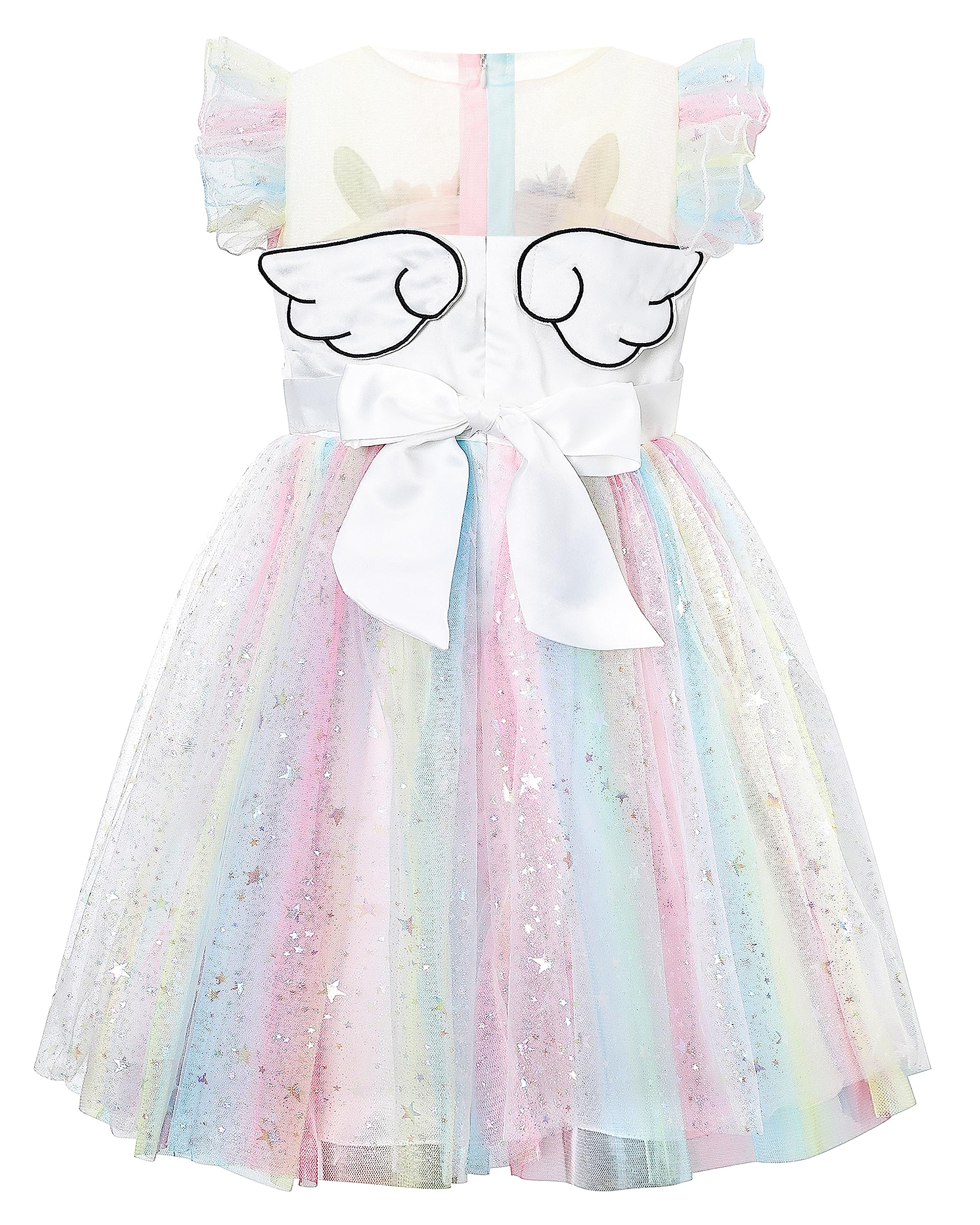 corimori Bequemes Einhorn Kleid für Mädchen mit Flügeln, Haarreif, Glitzer Zauberstab und Tattoos | Einhorn Kostüm Kinder