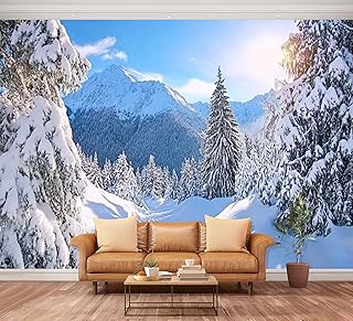 12 Office Xmas Decorating Ideas for Seasonal Cheer 59 Wall Mural Peel and Stick Winter Snowy Landscape Mountains Large Wallpap...