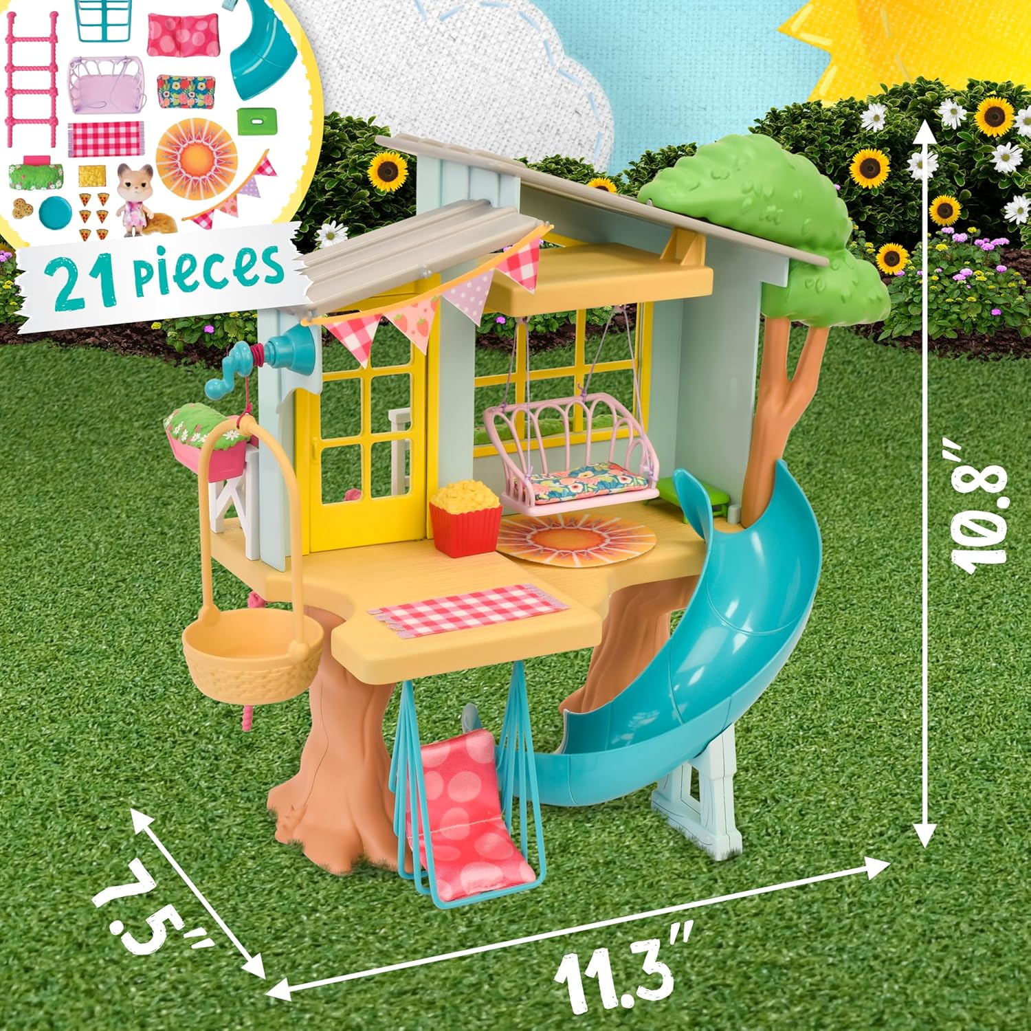 Honey Bee Acres Interactive 2 Story Tree House Playset with Exclusive Squirrel Poseable Figure Includes 21 Pieces