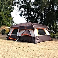 Vista 7 de KTT Extra Large Tent 12 Person,Family Cabin Tents,2 Bay-Windows,2 Rooms and 3 Doors 3 Windows with Mesh,Waterproof,Straight Wall,Double Layer,Big