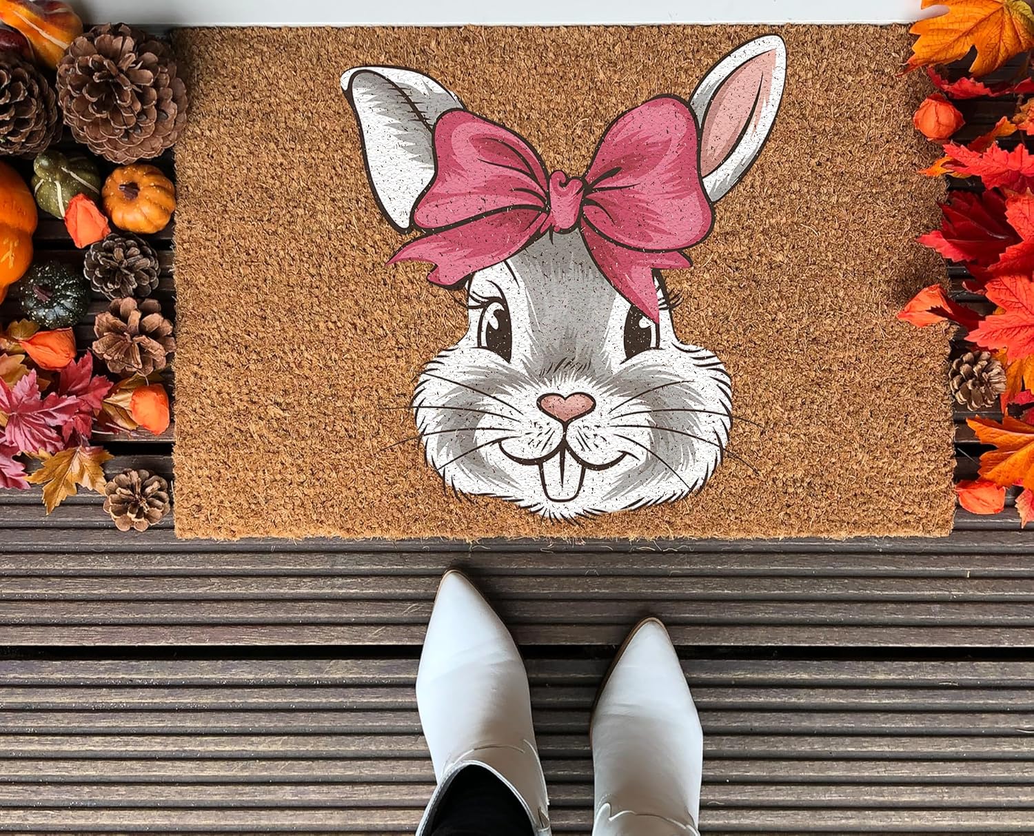 Daphne's Curations Easter Bunny 24"x36" Doormat – Cute Bunny Face Spring Welcome Mat for Front Door Indoor Outdoor Coir Rug