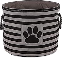 Vista 20 de Bone Dry - Cubo de almacenamiento para mascotas con parche de pata rayado, pequeño redondo, gris, para razas medianas
