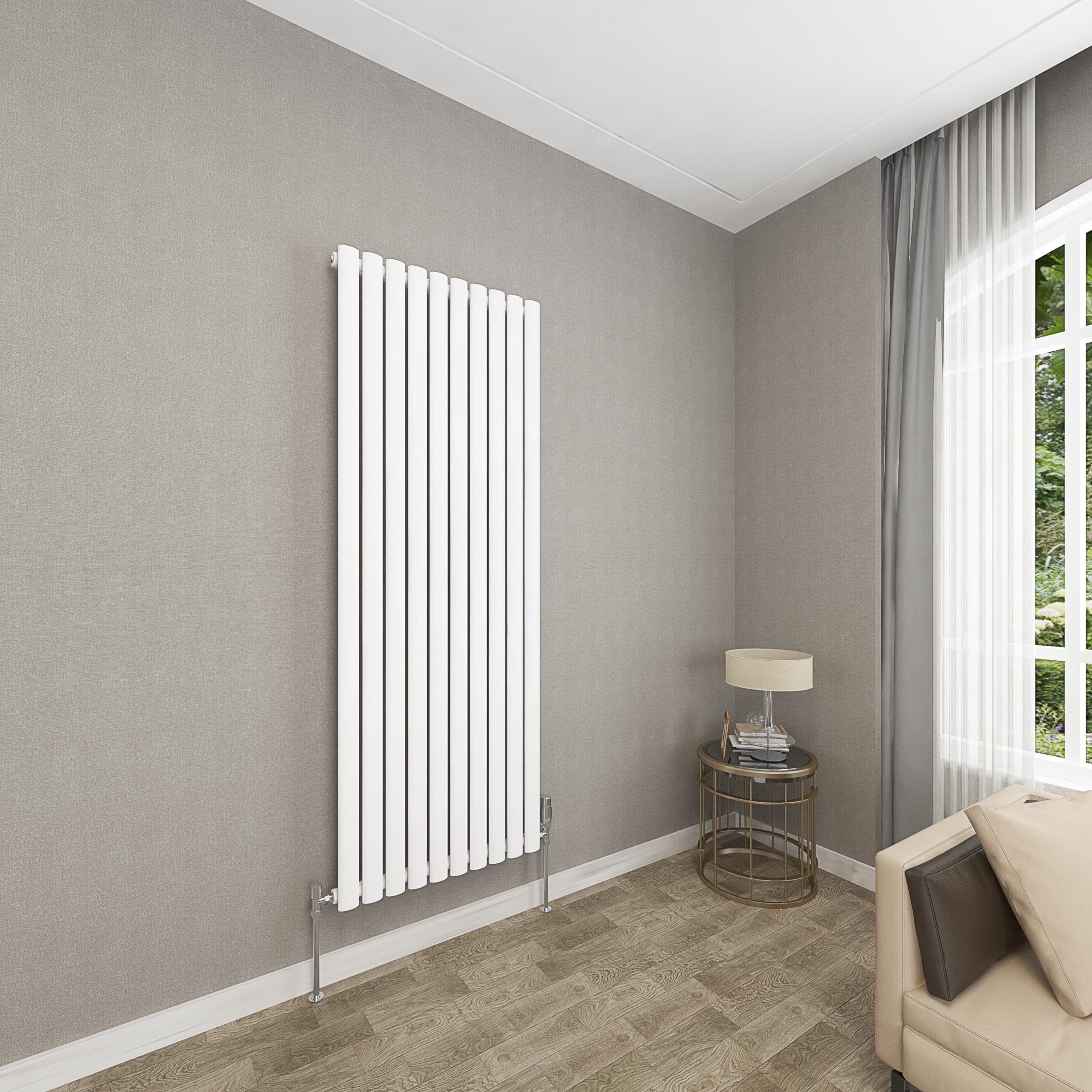 Sky bathroom | 1600x590mm - Modern White Vertical Single Panel Oval Column Radiator Central Heating Designer Radiator — image 1