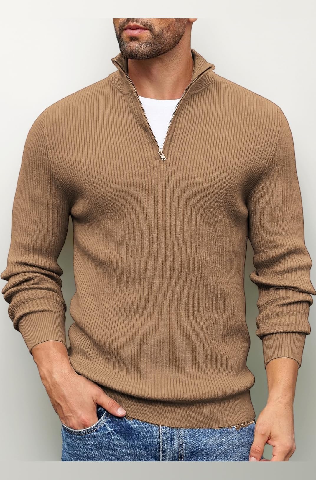 DENIMHOLIC Men High Neck Zipper Full Sleeve Cotton Knitted Winter Sweater for Man