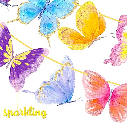 Miniatura 5 de Decoraciones de besos de mariposa y deseos de cumpleaños, pancarta de deseos de cumpleaños con purpurina de oro rosa, decoraciones de fiesta de