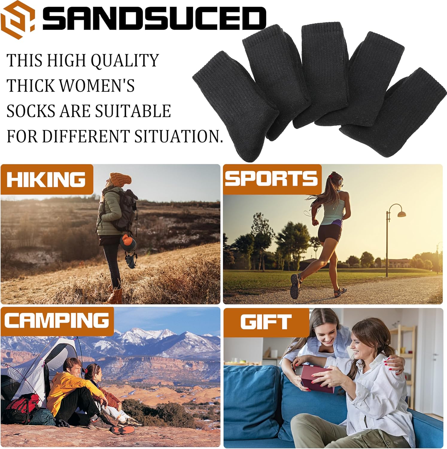 Sandsuced 5 Pack Merino Wool Boot Hiking Socks for Women Warm Winter Thick Thermal Cozy Work Soft Ladies Socks - Image 6