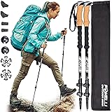 Foxelli Carbon Fiber Trekking Poles &ndash; Lightweight Collapsible Hiking Poles, Shock-Absorbent Walking Sticks with Natural Cork Grips, Flip Locks, 4 Season/All Terrain Accessories and Carry Bag Black