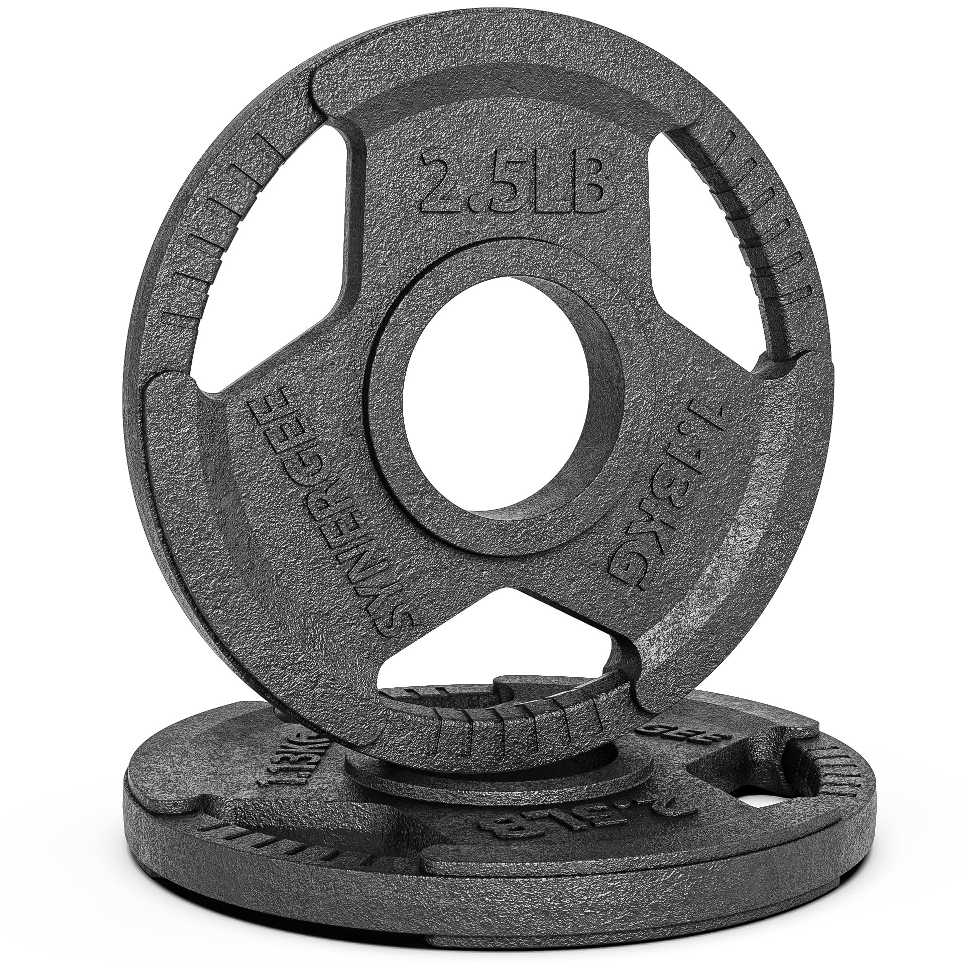 Synergee Cast Iron Weight Plates with 2” Opening for Bodybuilding, Olympic & Power lifting workouts. Metal Weight Plates Sold in Singles, Pairs & Sets. Available from 2.5 to 45 Pounds.