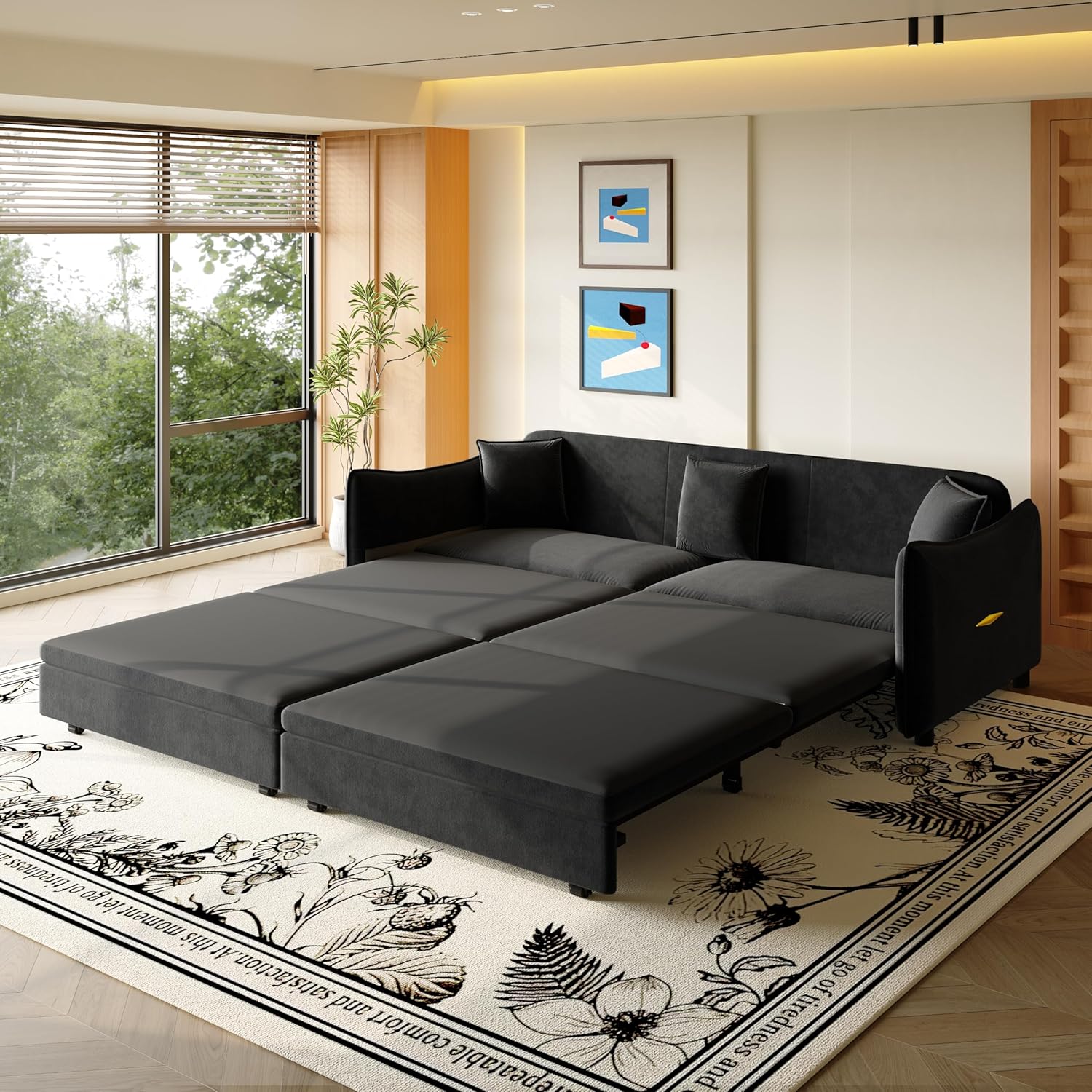 Eafurn 82" Oversized Loveseat Convertible Pull Out Sleeper Sofa Couch Bed King Size, 3-in-1 Sleeper Loveseat Sofa Lounge Chaise with Pull Out Bed and Curved Armrest | Removable Cushions