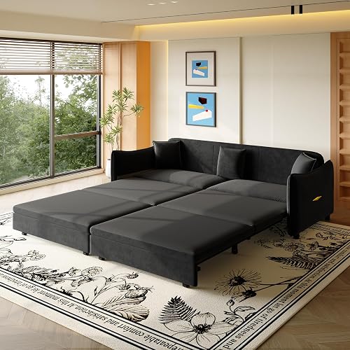 KEIKI 81.9" Sleeper Sofa, 3-in-1 Pull Out Couch Bed with Premium Velvet Upholstery, Perfect for Movie Nights, Overnight Guests, and Modern Home Decor