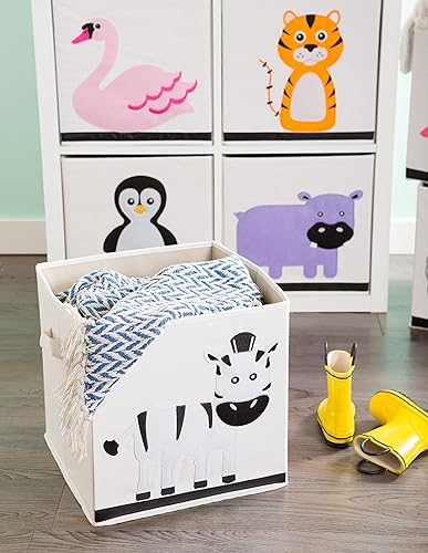 Miniatura 6 de E-Living Store Cubo de almacenamiento plegable para dormitorio, guardería, sala de juegos y más de 13 x 13 x 13 pulgadas, cebra