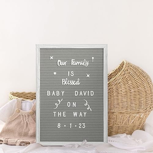 Miniatura 9 de HBCY Creations Tablero de letras de fieltro de 12 x 17 pulgadas, marco de madera maciza, madera envejecida, fieltro gris, 389 letras de