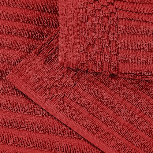 Miniatura 3 de Superior Juego de 2 toallas de baño de algodón sólido y acanalado, toallas de baño, 27 x 54 pulgadas, color burdeos