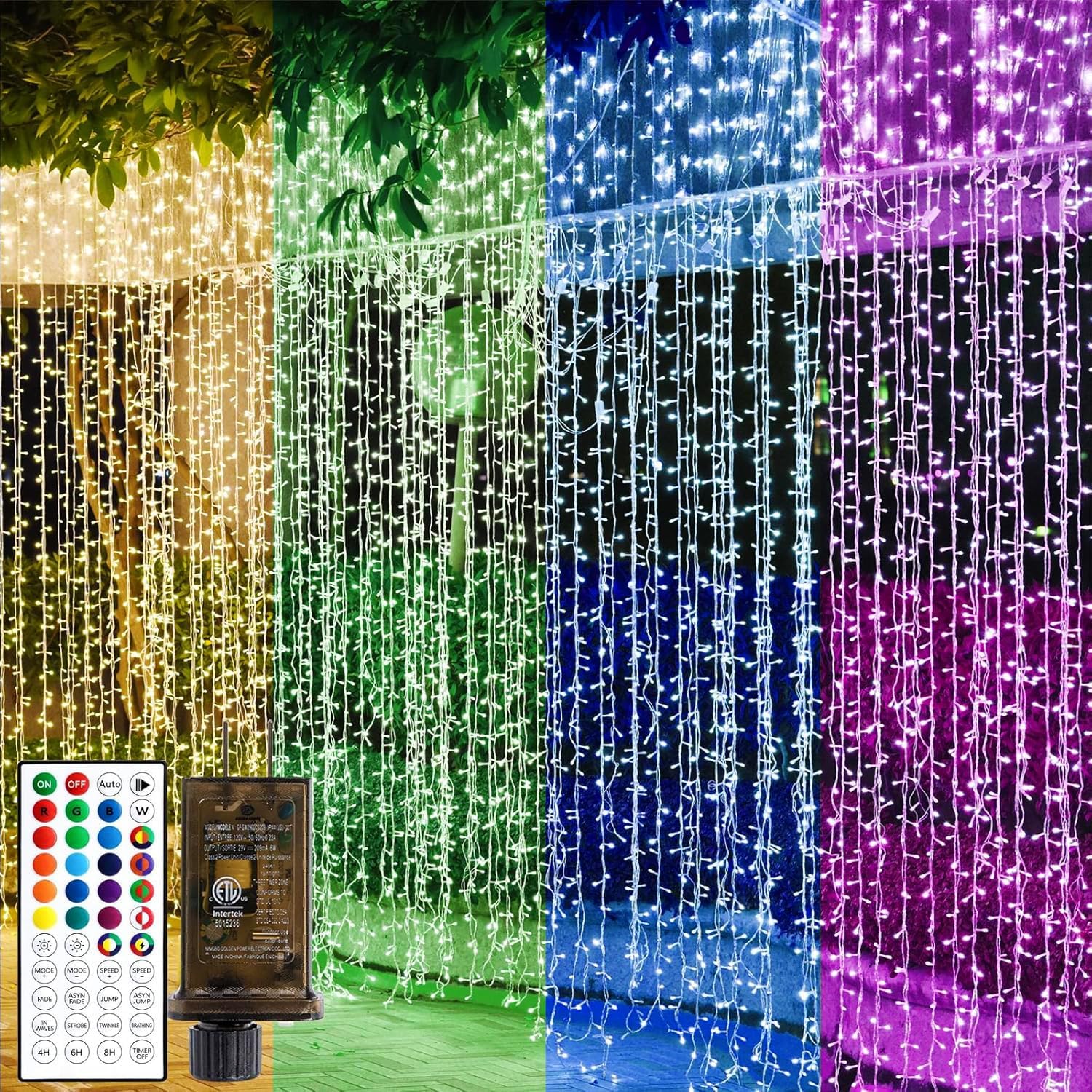 Solhice LED Curtain Lights Outdoor 20ft x10ft Color Changing, 480 LED Plug in Hanging String Lights Indoor Outside, Twinkle Light Backdrop for Bedroom Decor (Not Connectable)