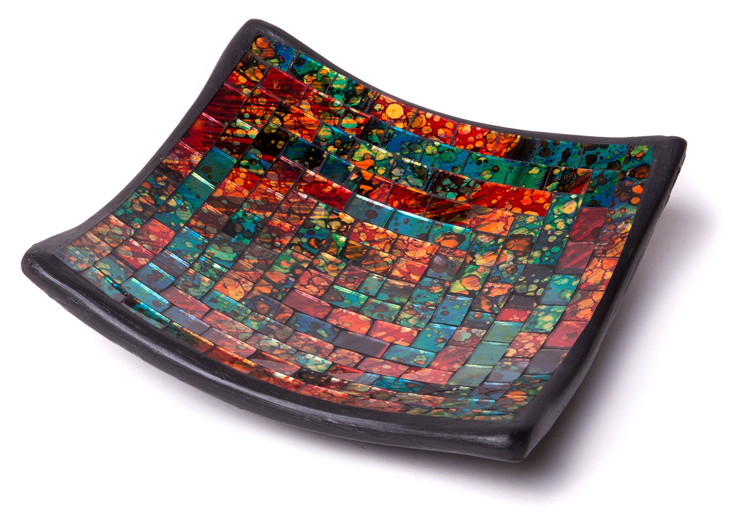 Red Co. Glass Mosaic Ceramic Catch-All Tray, Decorative Accent and Centerpiece Plate - Squared 6 inches
